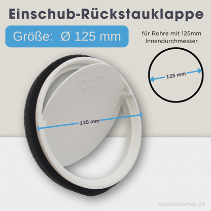 Einschub-Rückstauklappe incl. Dichtband, für Lüftungsrohre Ø 100, 125, 150 mm