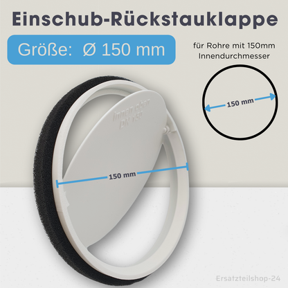 Einschub-Rückstauklappe incl. Dichtband, für Lüftungsrohre Ø 100, 125, 150 mm