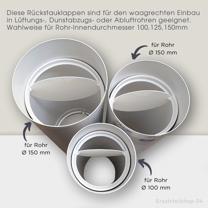 Einschub-Rückstauklappe incl. Dichtband, für Lüftungsrohre Ø 100, 125, 150 mm