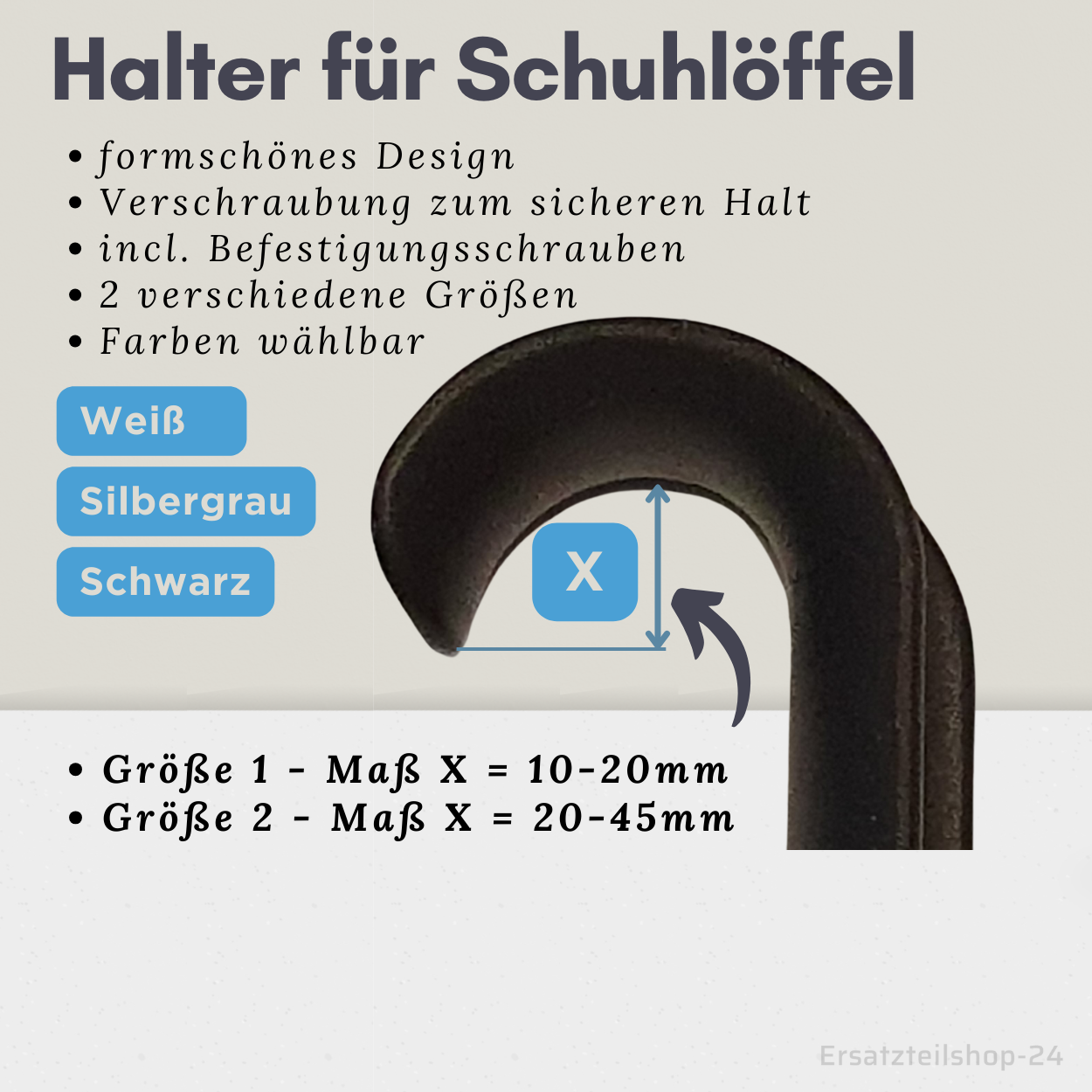 Schuhlöffel-Halter, für Schuhlöffel XXL, schwarz, grau, weiß - incl. Schrauben