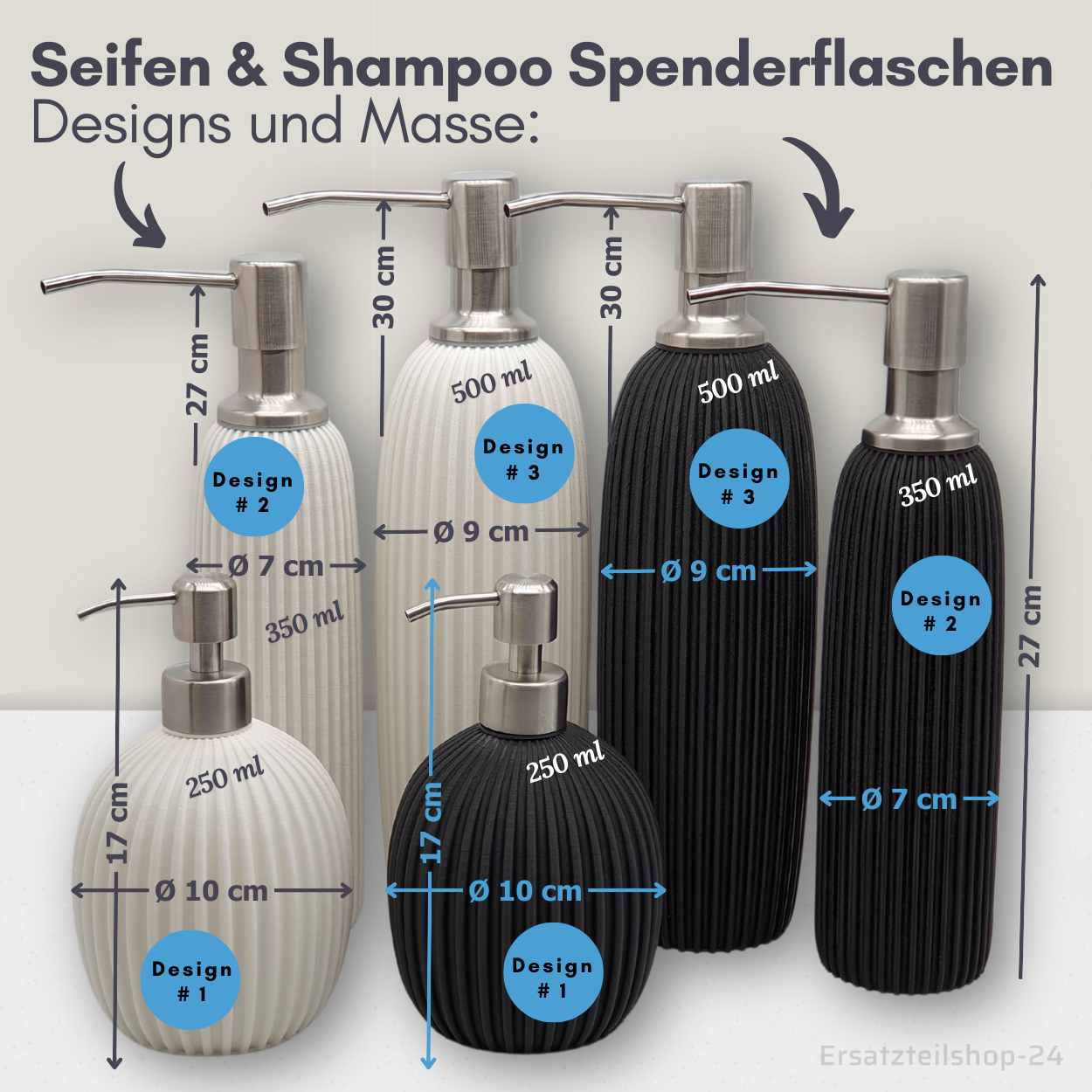 Seifenspender, Spenderflaschen für Shampoo, Schaumbad, Spülmittel - Auswahl 250,350,500ml