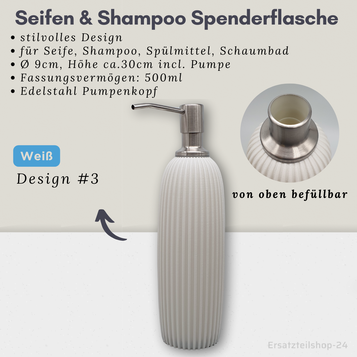 Seifenspender, Spenderflaschen für Shampoo, Schaumbad, Spülmittel - Auswahl 250,350,500ml