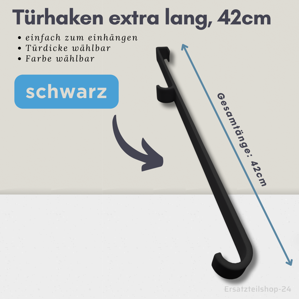 XXL Türhaken - Schrankhaken extra lang, 42cm, Farbe und Türdicke wählbar