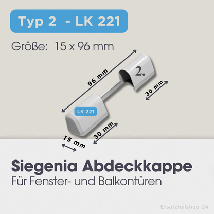 Abdeckkappen für SIEGENIA Fensterbeschläge, LK006, LK221, LK005, EK300, EK211, EK001, EK201