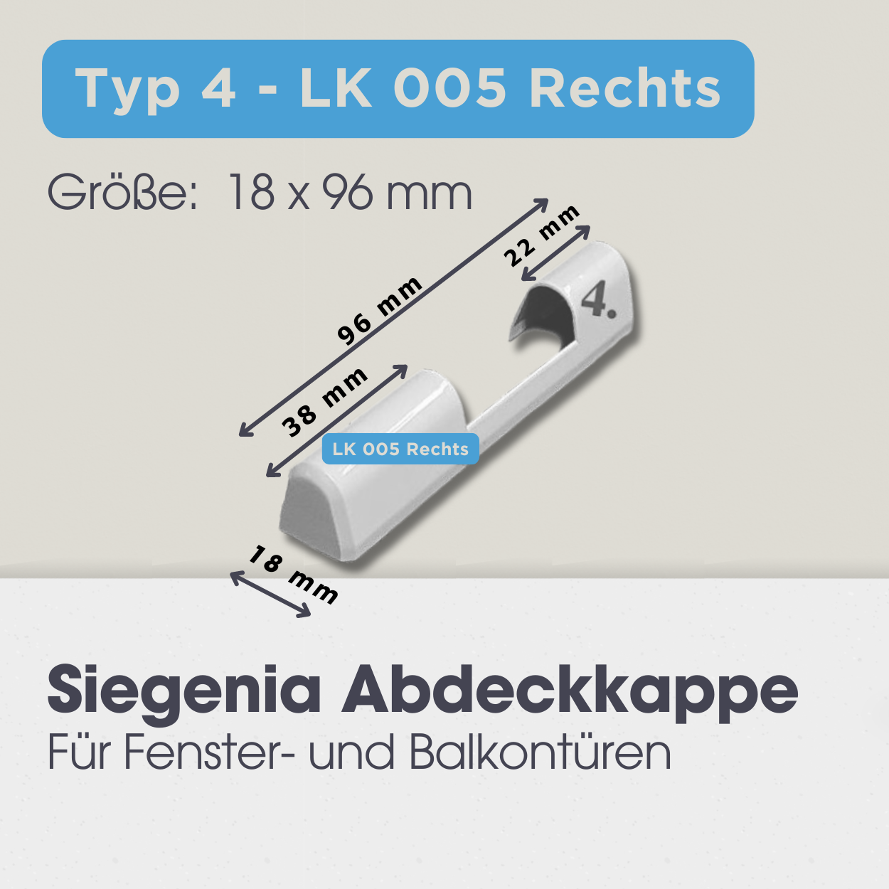 Abdeckkappen für SIEGENIA Fensterbeschläge, LK006, LK221, LK005, EK300, EK211, EK001, EK201