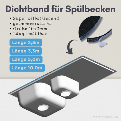 Dichtband für Spülbecken 2,20€/m, Länge wählbar, selbstklebende Dichtung Spülbeckenabdichtung