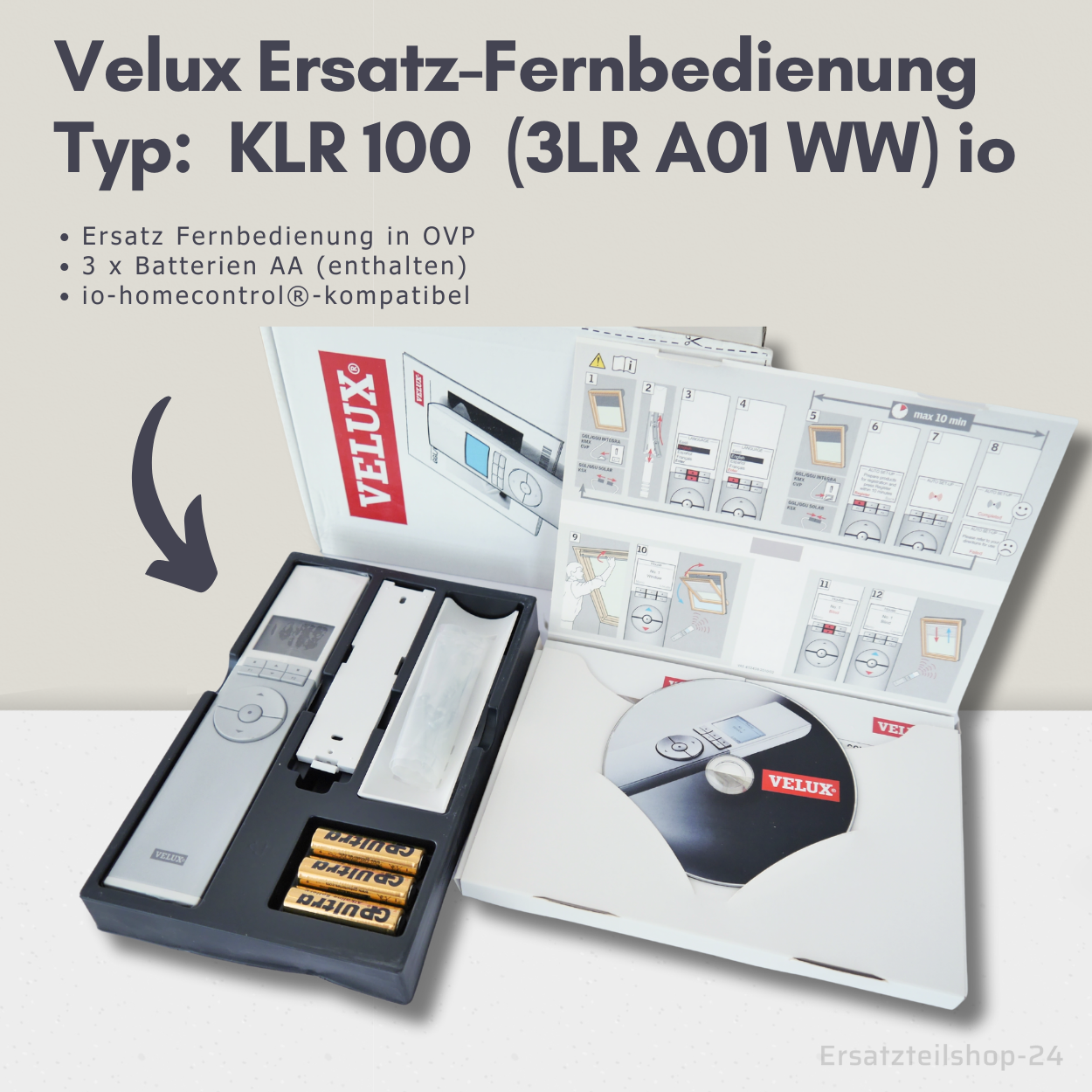 Velux Ersatz Fernbedienung KLR 100 in OVP, (3LR A01 WW) io-homecontrol®-kompatibel