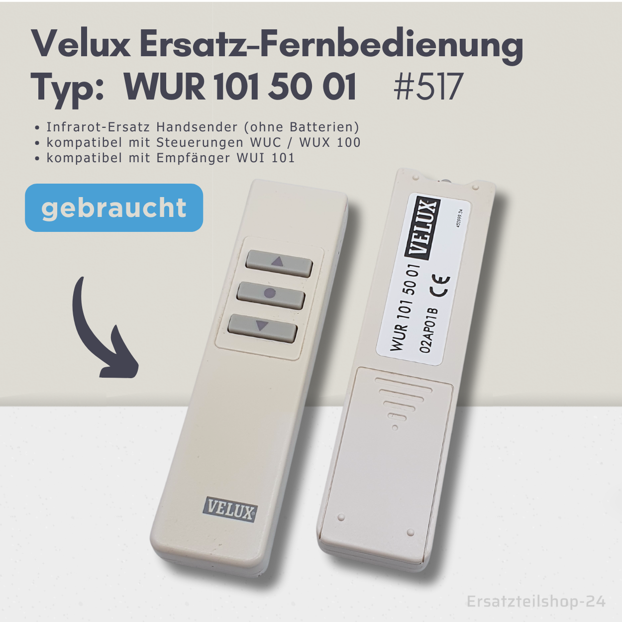 Velux Ersatz-Fernbedienung WUR 101 50 01 - gebraucht, Infrarot-Fernbedienung für Dachfenster