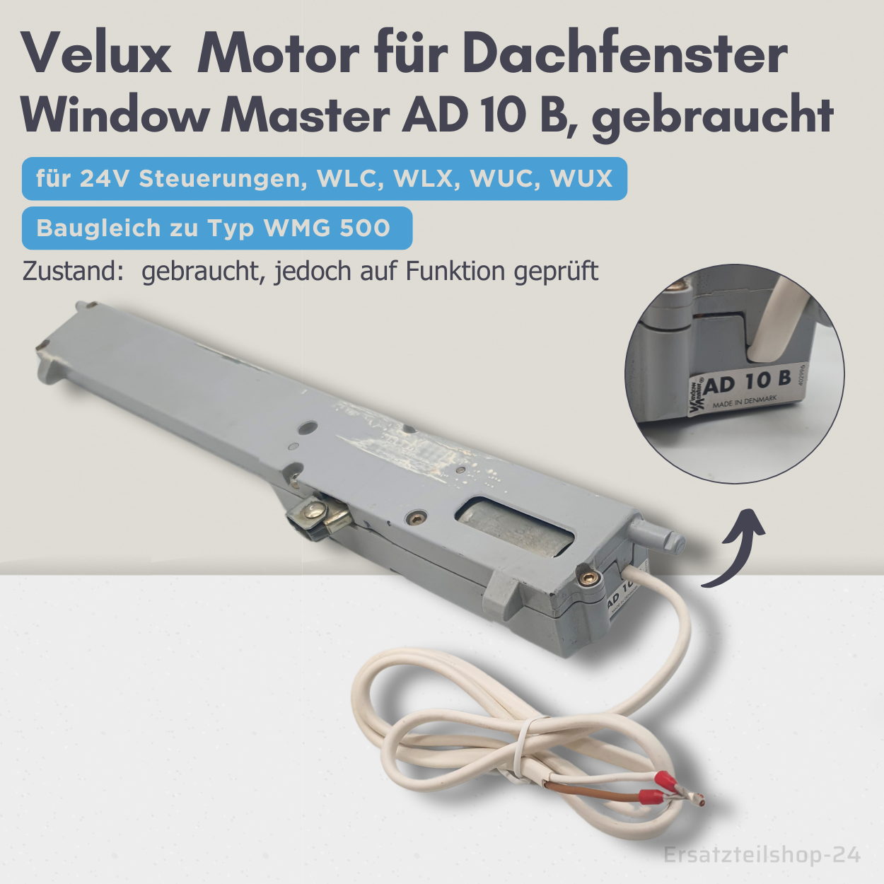 VELUX Motor Typ AD 06 B WindowMaster, 24V  gebraucht, für Dachfenster #574