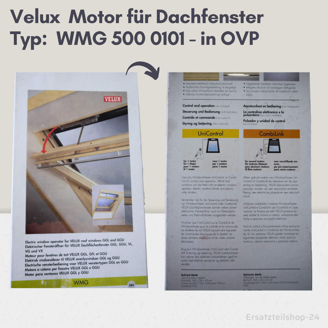 VELUX Motor, WMG 500 01 01, für Dachfenster, Ersatzteil in OVP  #521