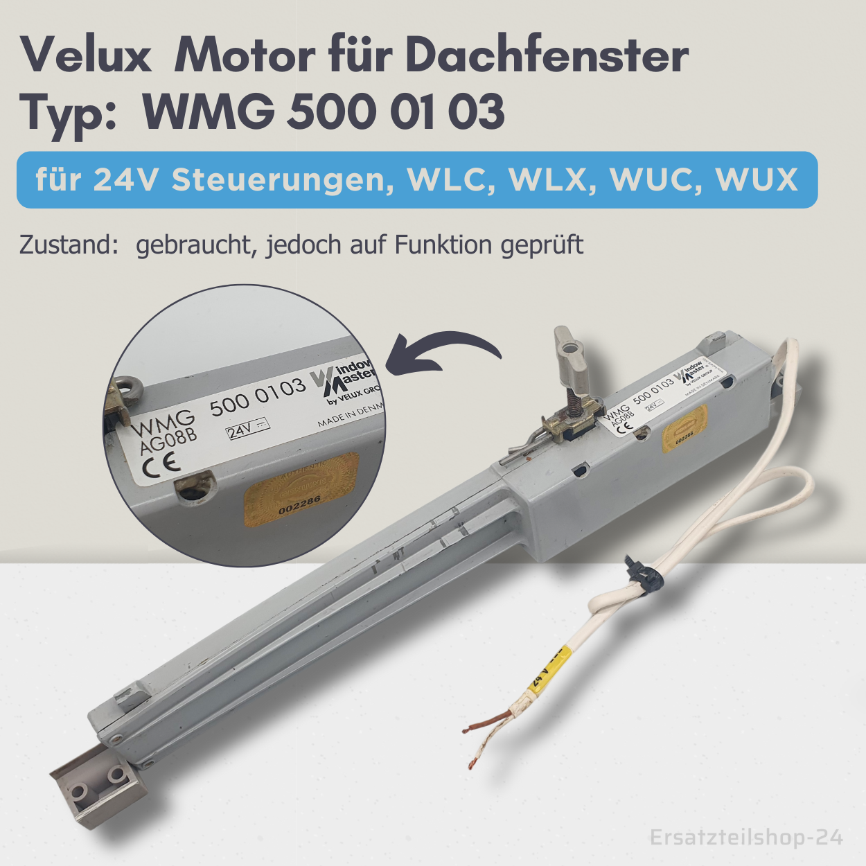 VELUX Motor, WMG 500 01 03, 24V für Dachfenster, Ersatzteil gebraucht  #571