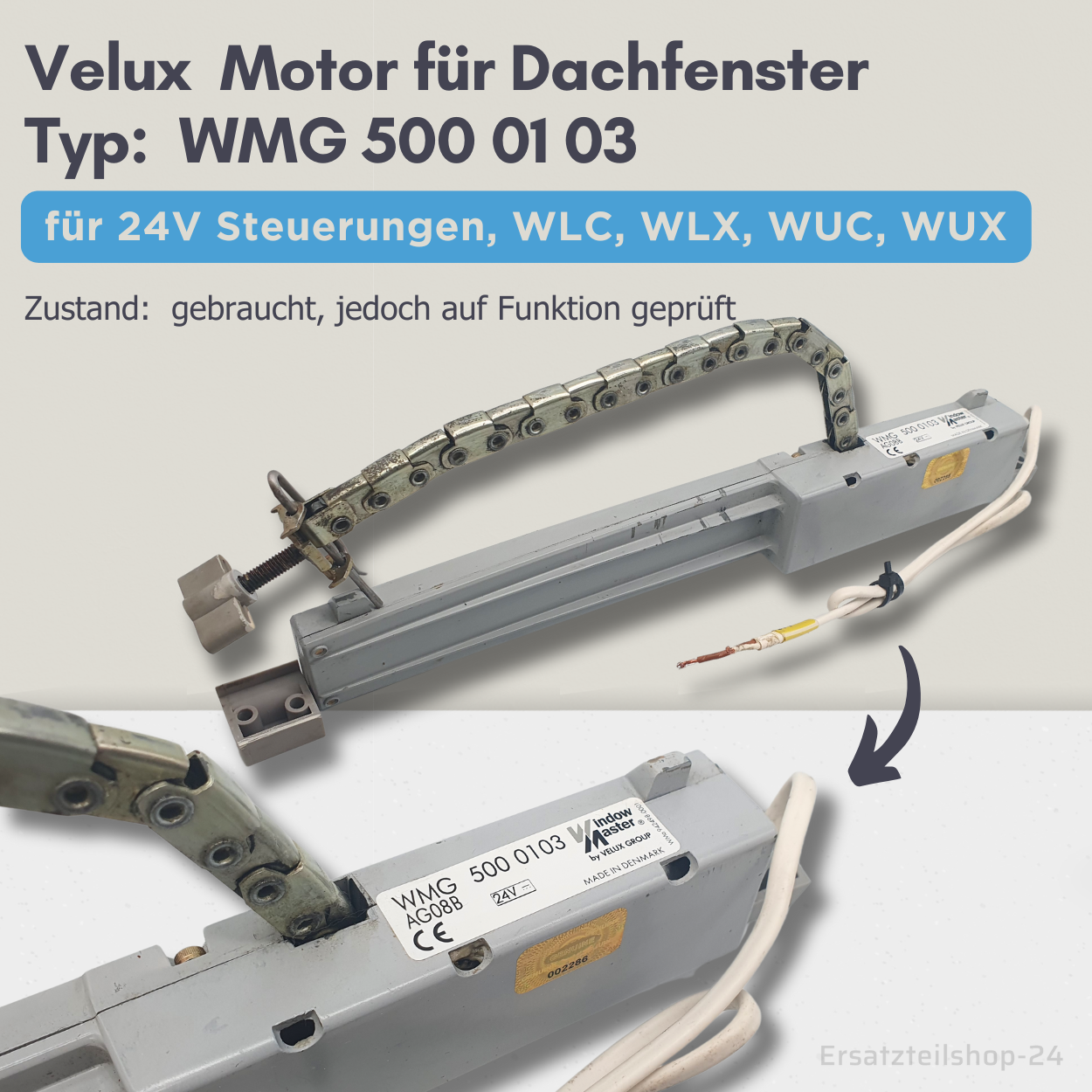 VELUX Motor, WMG 500 01 03, 24V für Dachfenster, Ersatzteil gebraucht  #571