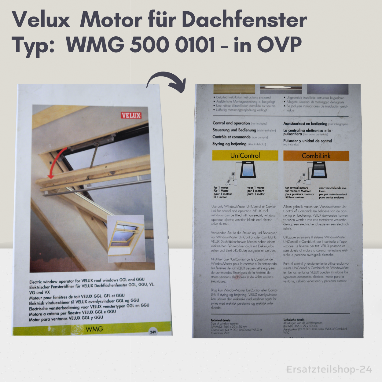 VELUX Motor, WMG 500 01 03, für Dachfenster, Ersatzteil in OVP  #523