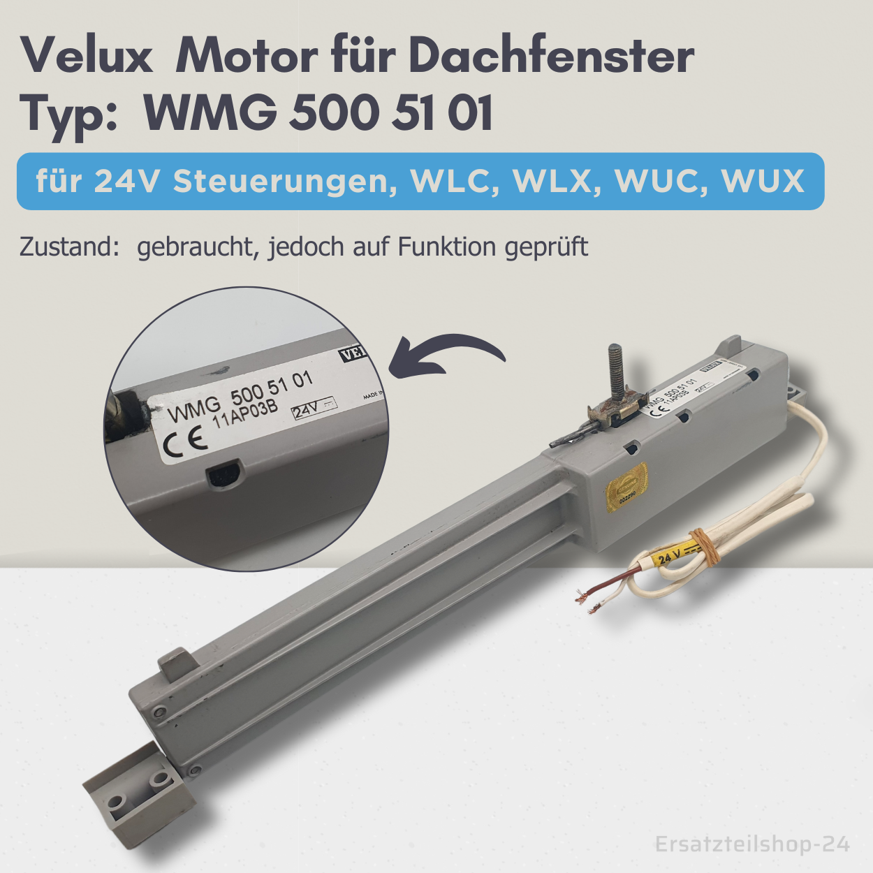 VELUX Motor, WMG 500 51 01, 24V für Dachfenster, Ersatzteil gebraucht  #569