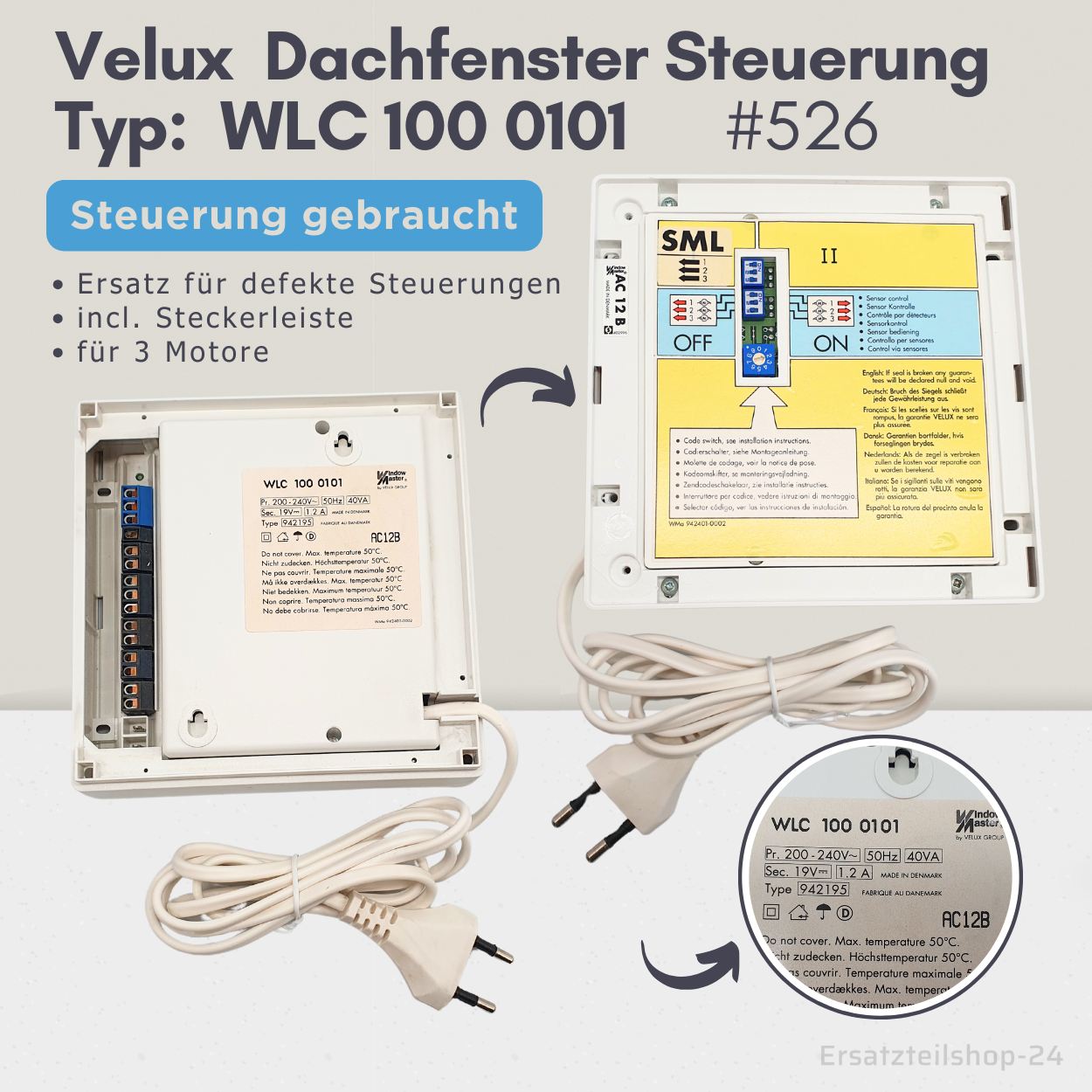 Velux Steuerung WLC 100 0101, für 3 Motore, Ersatz für Dachfenster, gebraucht, #526