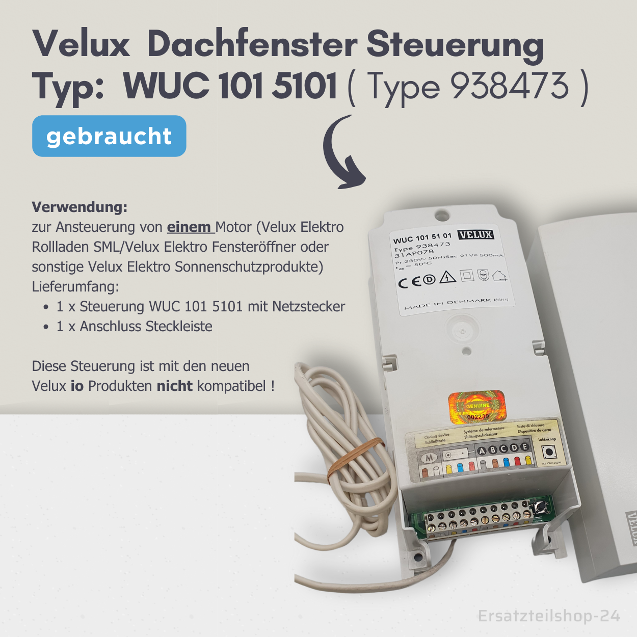 Velux Steuerung WUC 101 5101, Typ 938473 für 1 Motor, gebraucht,  #564