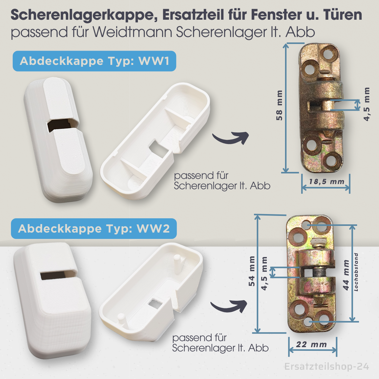 Abdeckkappen passend für Weidtmann Scherenlager, Scherenlagerkappe, f. Fenster-Türen Beschlag