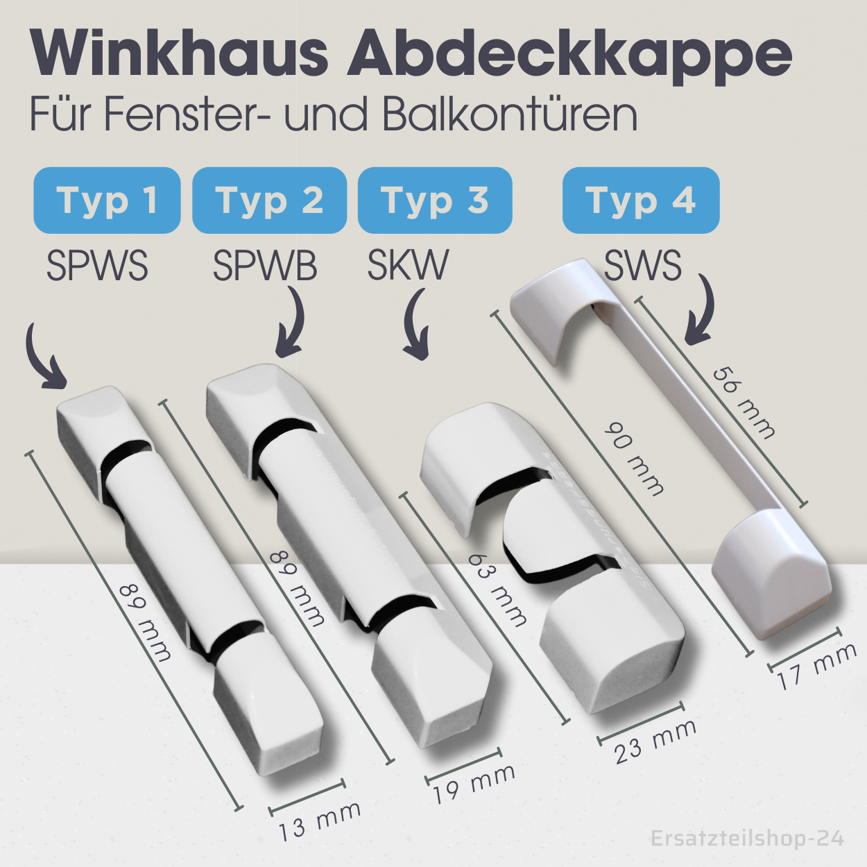 Winkhaus Abdeckkappe, Auswahl 4 Typen Scherenlagerkappe, Sicherungskappe, für Fenster