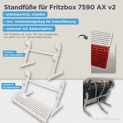 Ständer passend für FritzBox 7590 AX v2, clipsbare Standfüsse + Kabelhalter