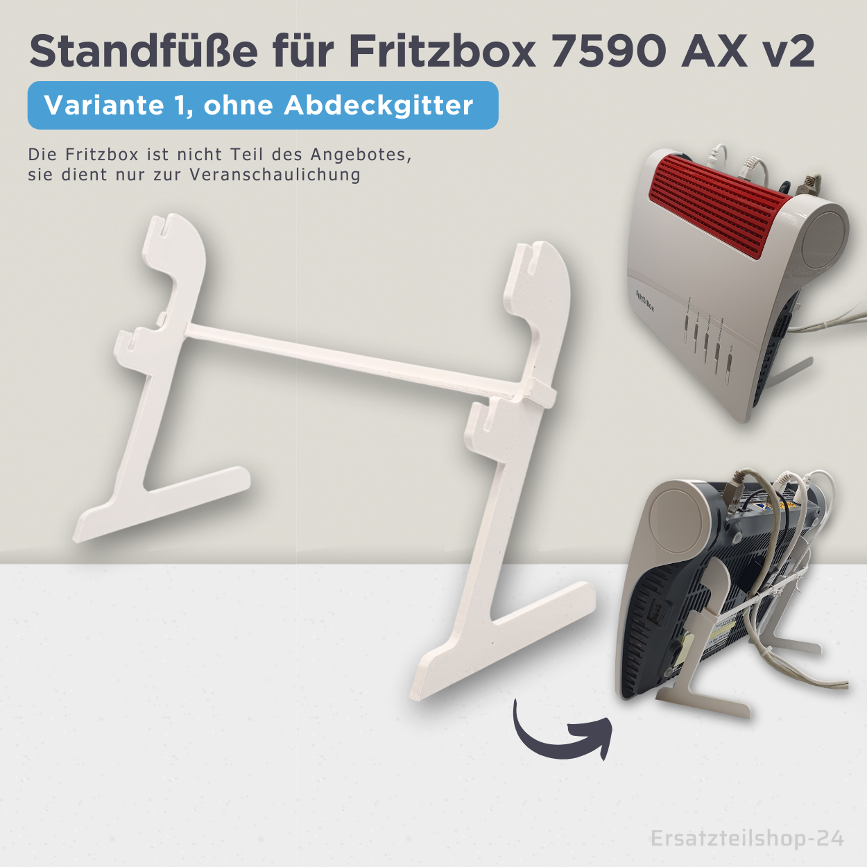 Ständer passend für FritzBox 7590 AX v2, clipsbare Standfüsse + Kabelhalter