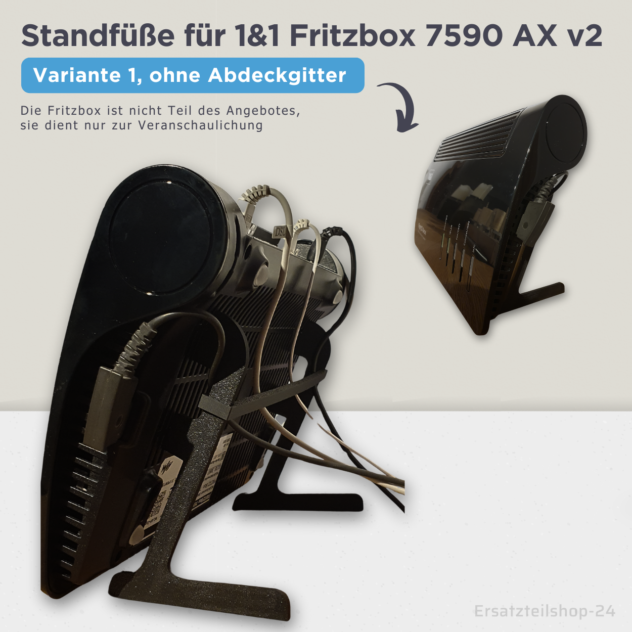 Ständer Halter, Standfüsse + Kabelhalter, passend für 1&1 FritzBox 7590 AX v2