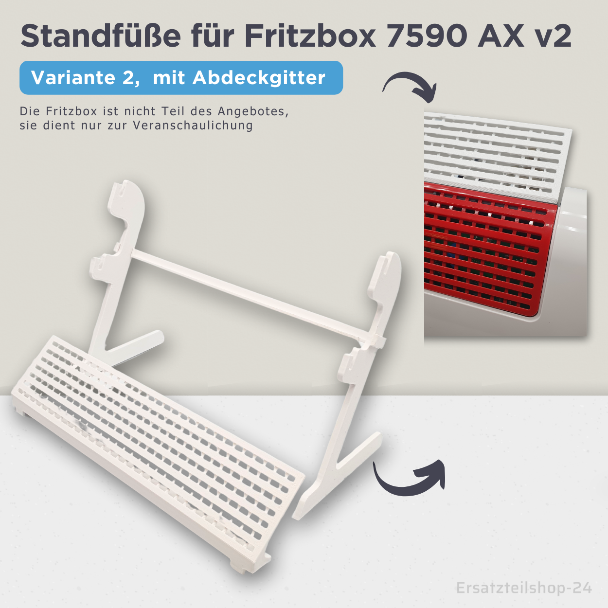 Ständer passend für FritzBox 7590 AX v2, clipsbare Standfüsse + Kabelhalter