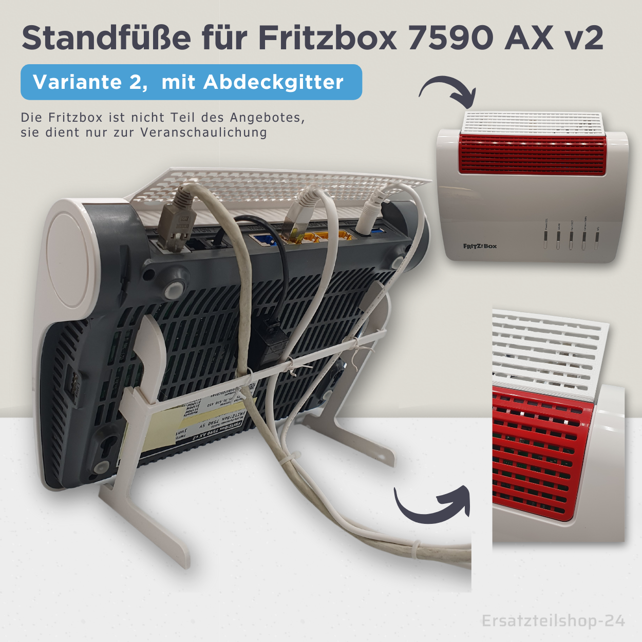 Ständer passend für FritzBox 7590 AX v2, clipsbare Standfüsse + Kabelhalter