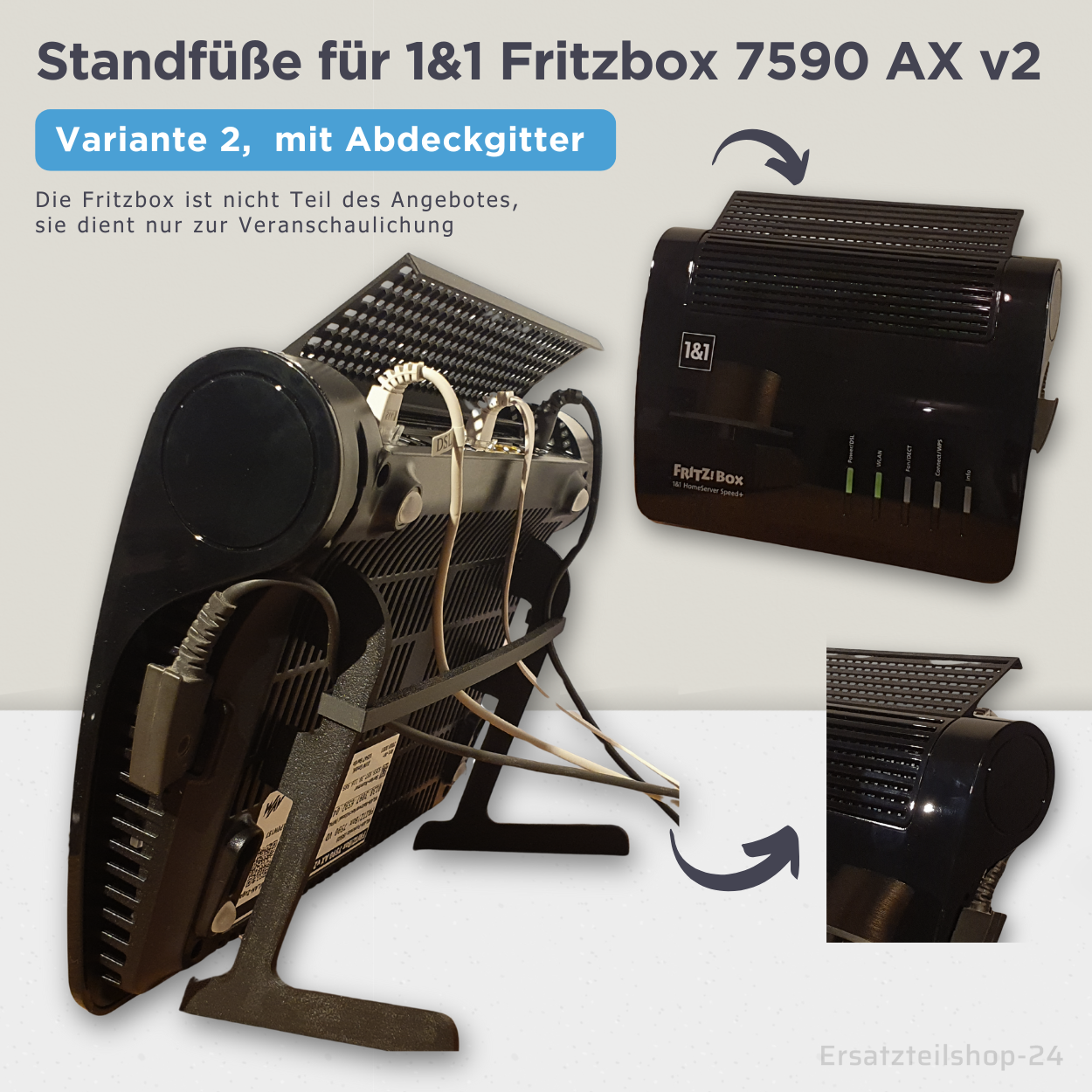 Ständer Halter, Standfüsse + Kabelhalter, passend für 1&1 FritzBox 7590 AX v2