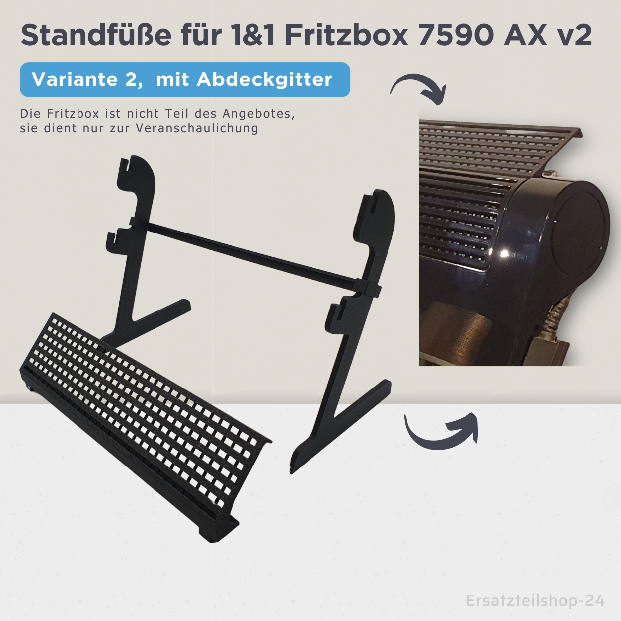 Ständer passend für 1&1 FritzBox 7590 AX v2, clipsbare Standfüsse + Kabelhalter