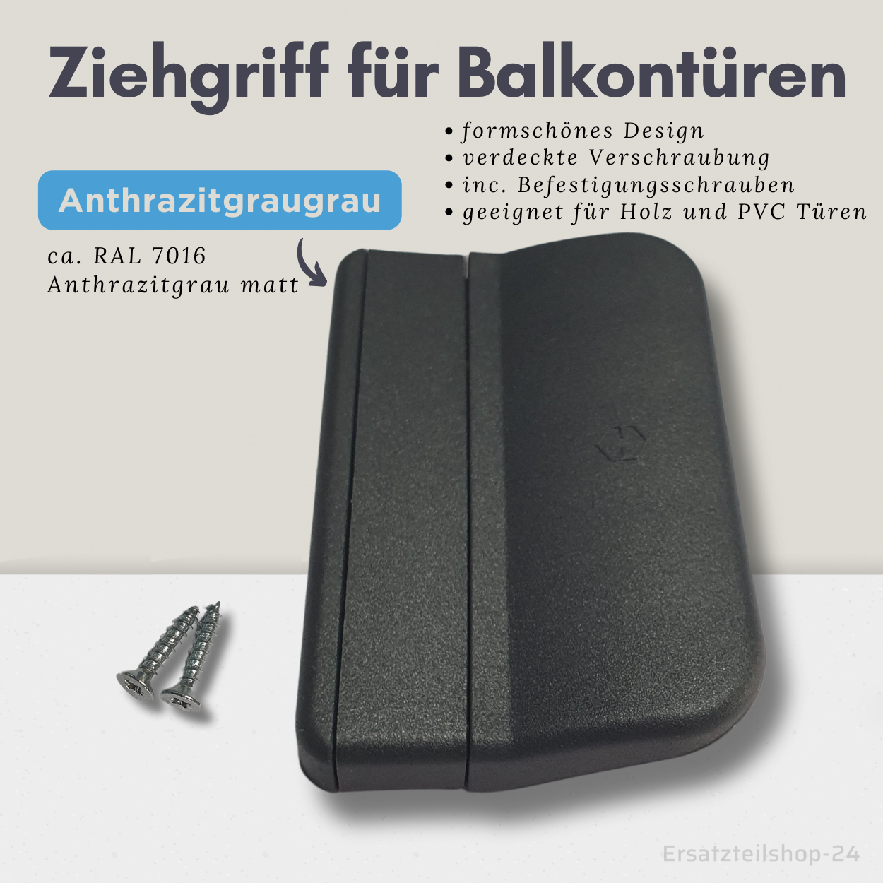 Balkontür Ziehgriff, 5 Farben zur Auswahl, verdeckte Befestigung, incl. Schrauben