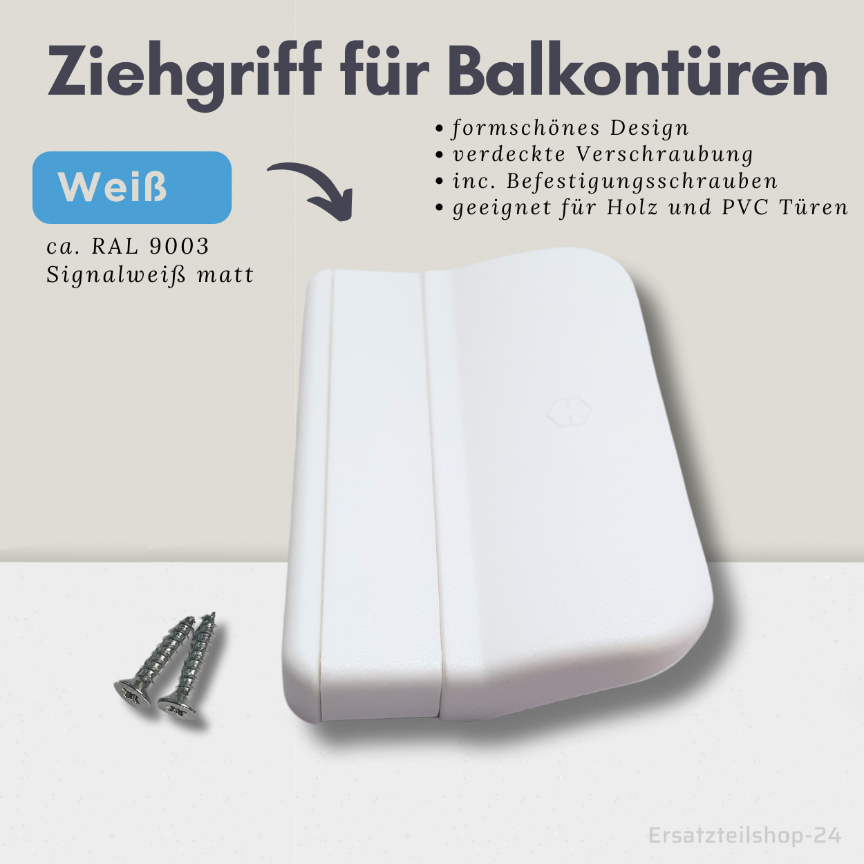 Balkontür Ziehgriff, 5 Farben zur Auswahl, verdeckte Befestigung, incl. Schrauben